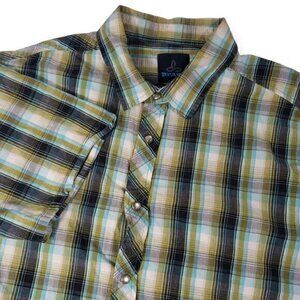 PrAna Mens Large Multi-Colored Plaid Pearl Snap Short Sleeve‎ Shirt